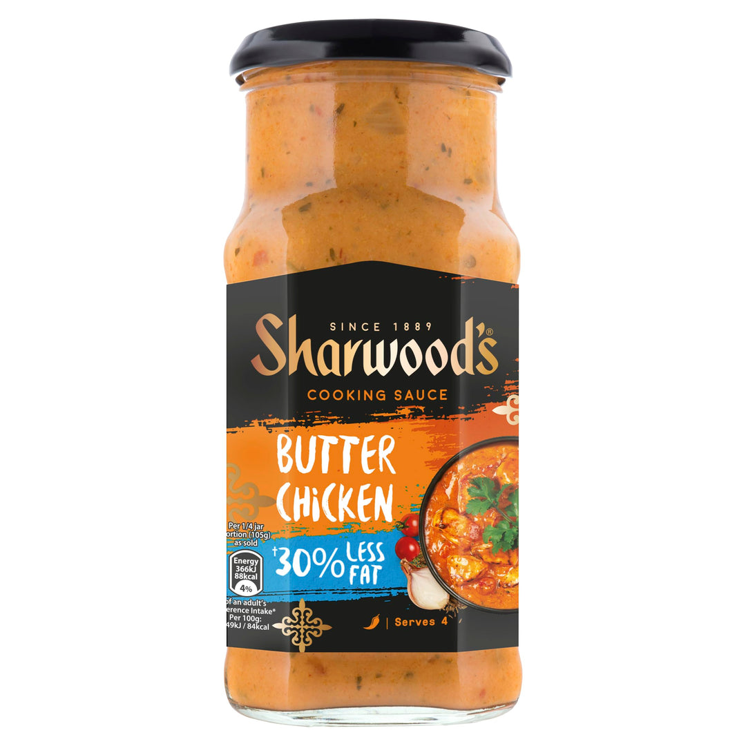 Sharwood's Indian Butter Chicken Sauce – 30% Less Fat, Creamy Tomato & Mild Cooking Sauce