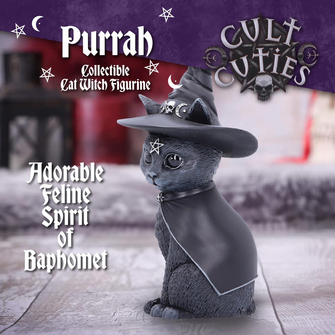 Nemesis Now Purrah Hexenhut okkulte Katzenfigur, schwarz, 13,5 cm