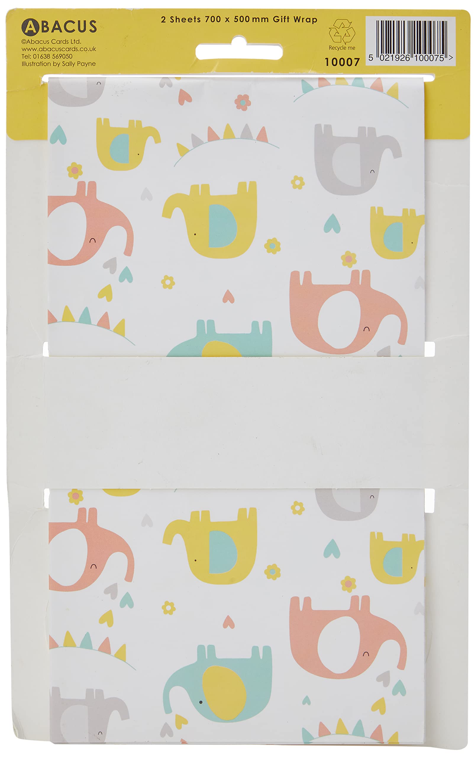 Abacus Elephant Fun Gift Wrap Pack - 2 Sheets, Glossy Finish, Includes Tags