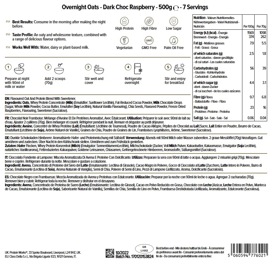 Protein Works - Dark Choc Raspberry Overnight Oats | High Protein, Low Sugar Breakfast | 500 g 8