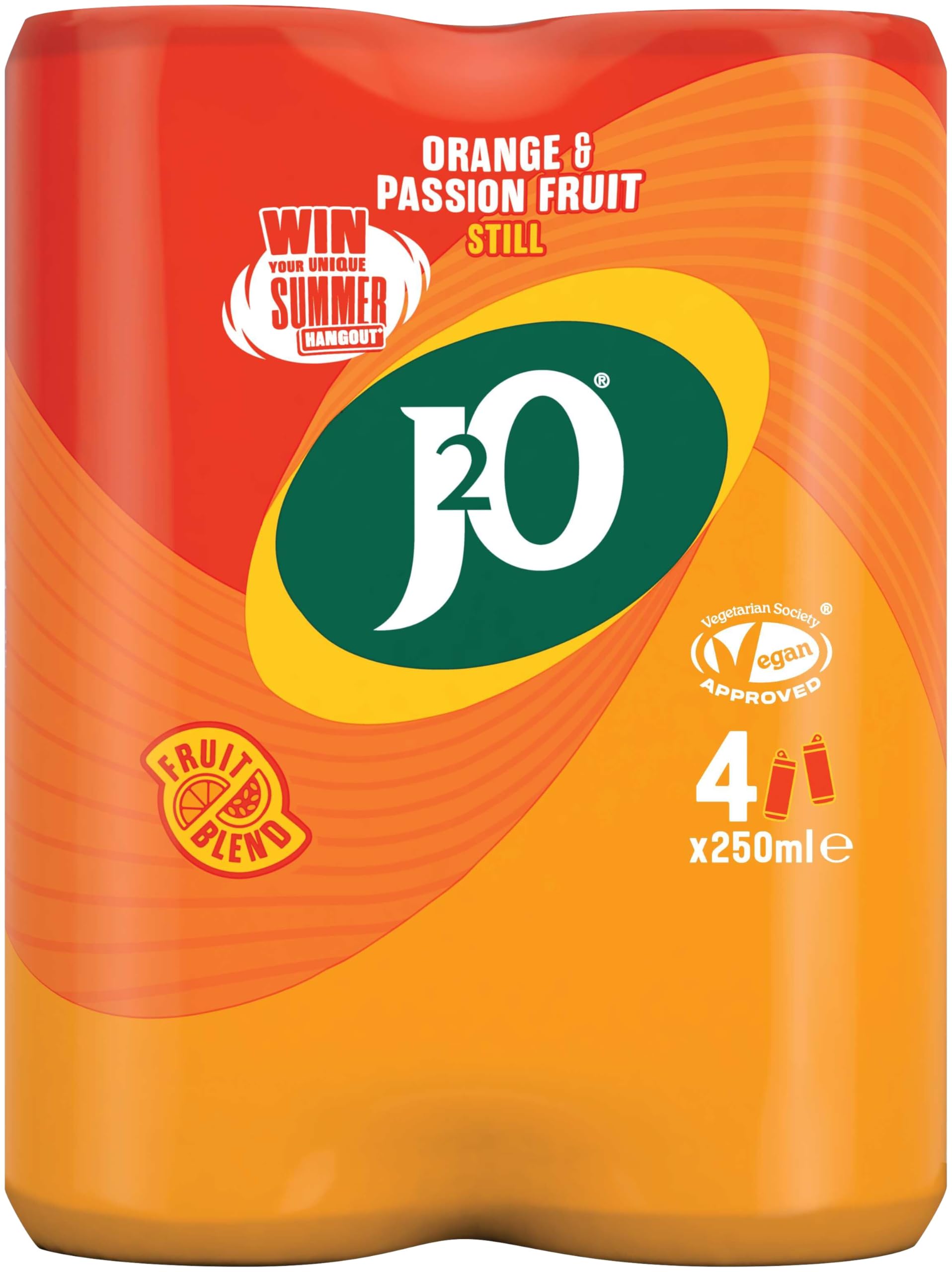 J2O Orange & Passion Fruit Juice - 4 x 250ml Cans | Low Calorie 8