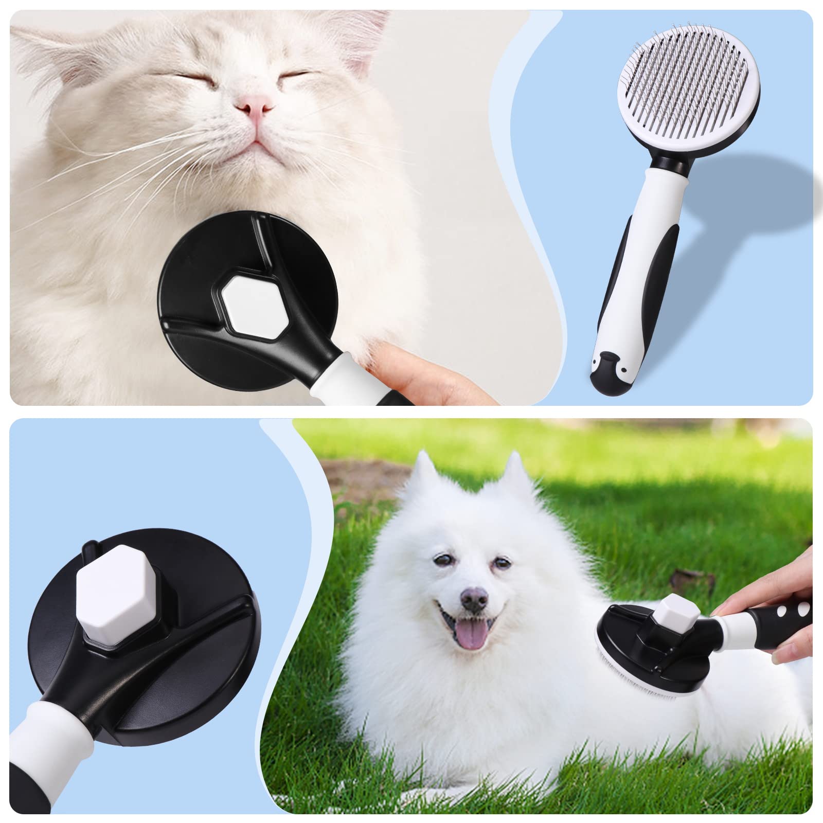 Vinabo Pet Grooming Brush - 2-in-1 Hair Removal & Massage Tool with Self-Cleaning Button | Black 5