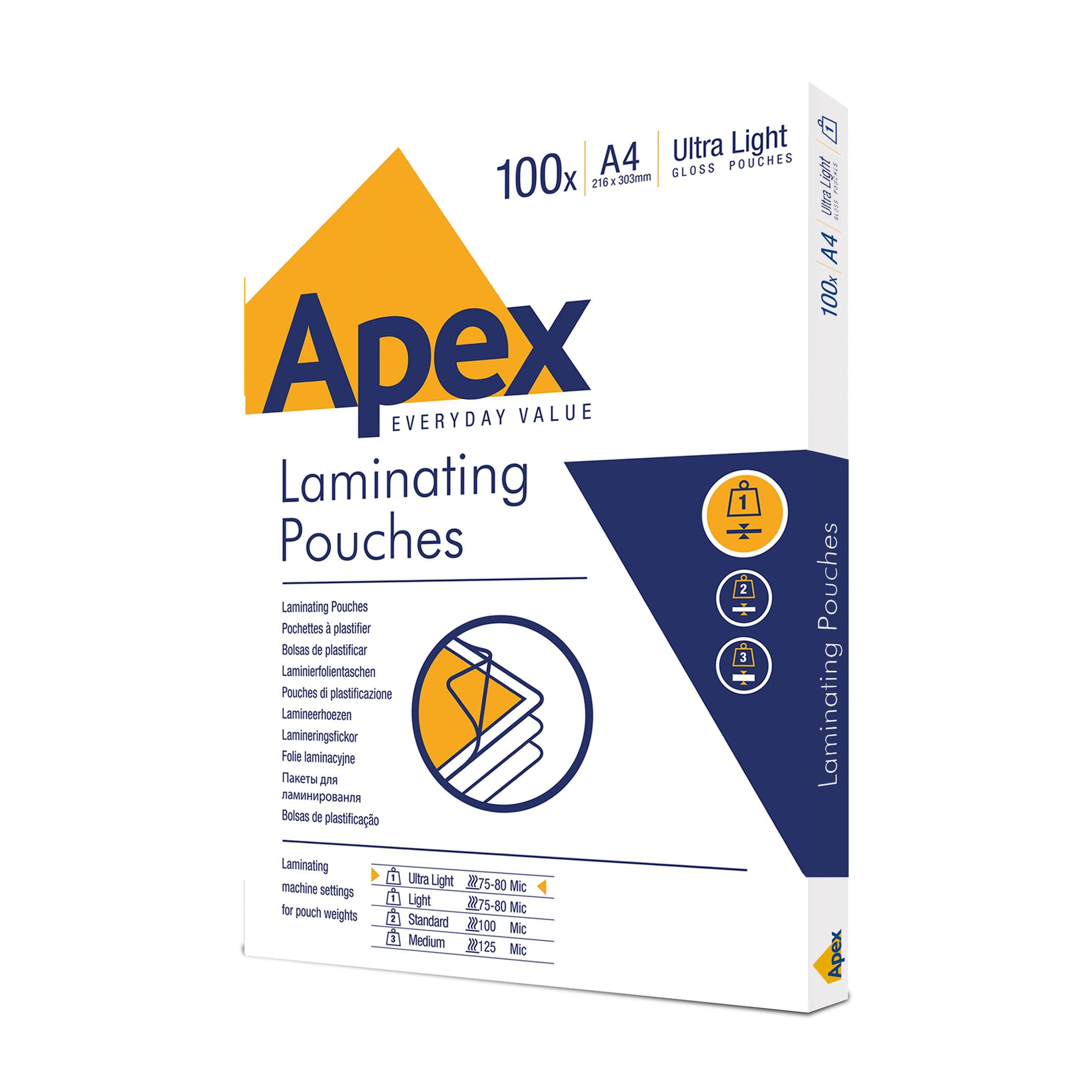 Fellowes Apex A4 Laminating Pouches - Glossy Finish, 100 Sheets, 75/80 Micron 1