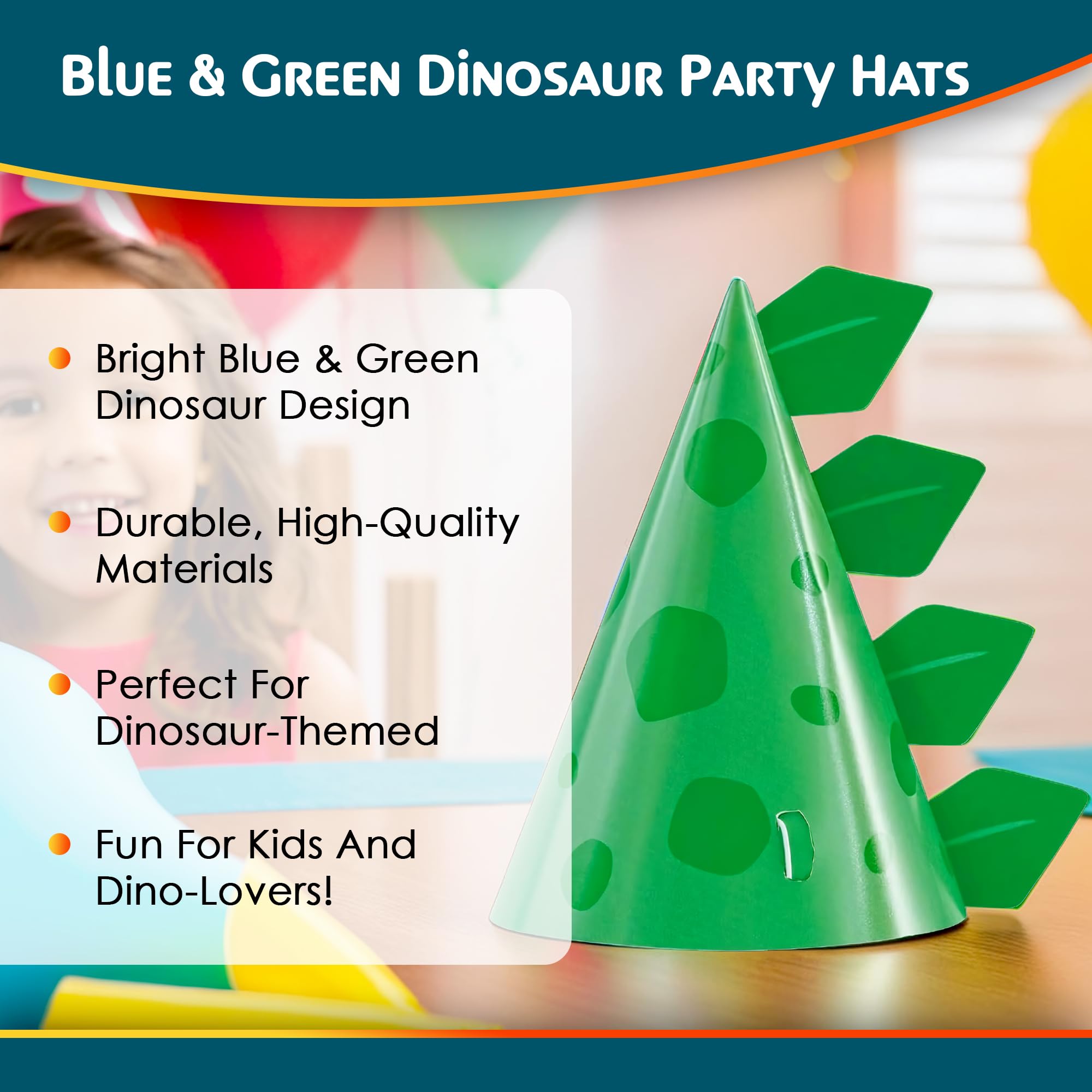 Unique Dino-Riffic Party Hats - Blue & Green Dinosaur Theme | 8 Count | Paper 6