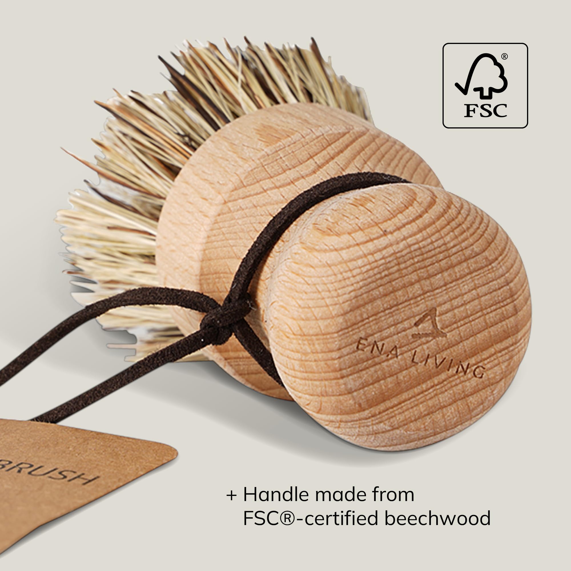 ENA Living Wooden Pot Brush - Sustainable Beechwood & Coconut Fiber | 9x6 cm 5