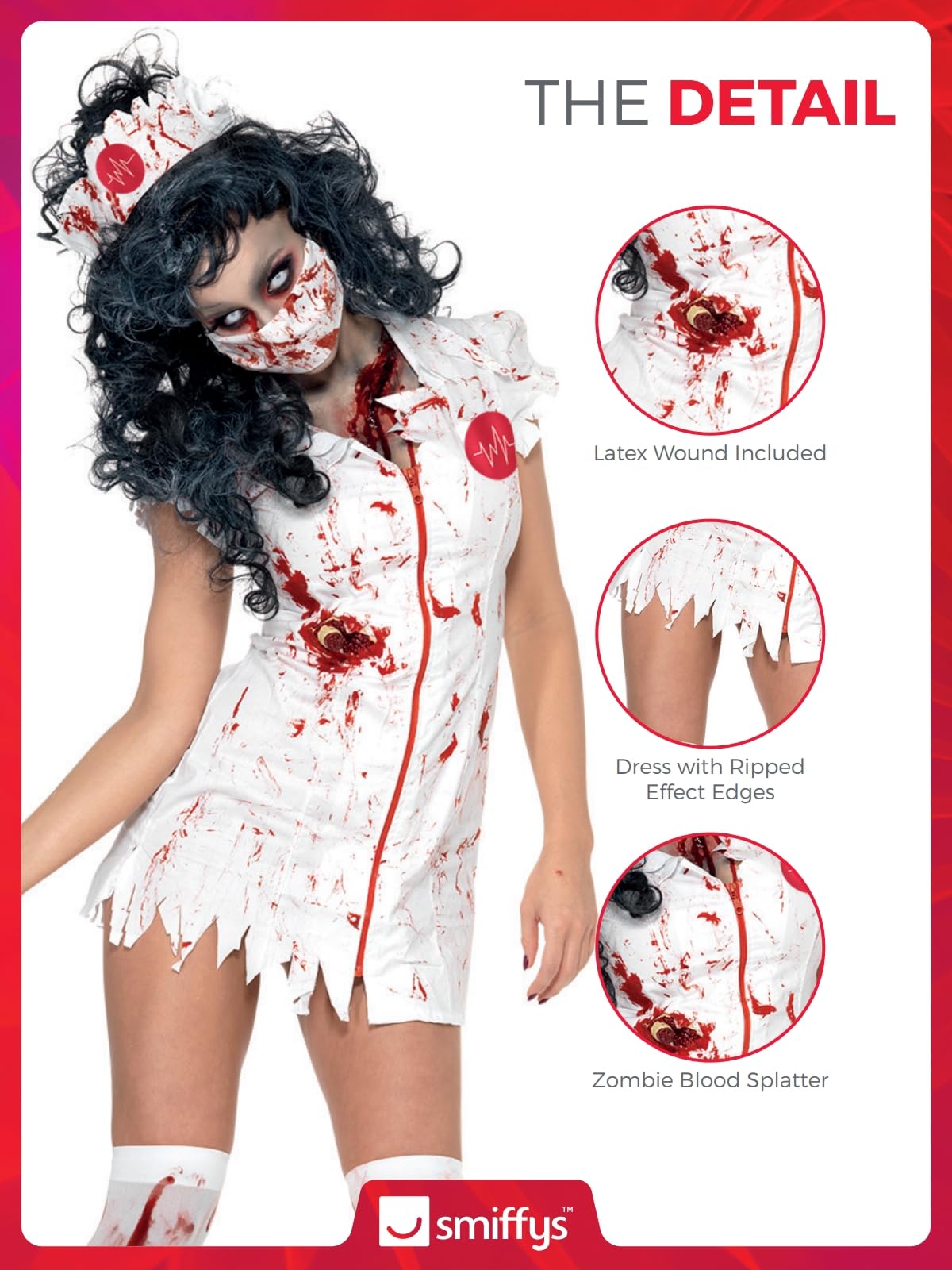 Smiffys Zombie Nurse Costume - Dress, Mask & Headpiece - Large 7