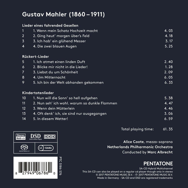 Marc Albrecht, Netherlands Philharmonic Orchestra, Alice Coote - Mahler: Lieder eines fahrenden Gesellen • Kindertotenlieder • Rückert-Lieder [Audio CD] [Audio CD]