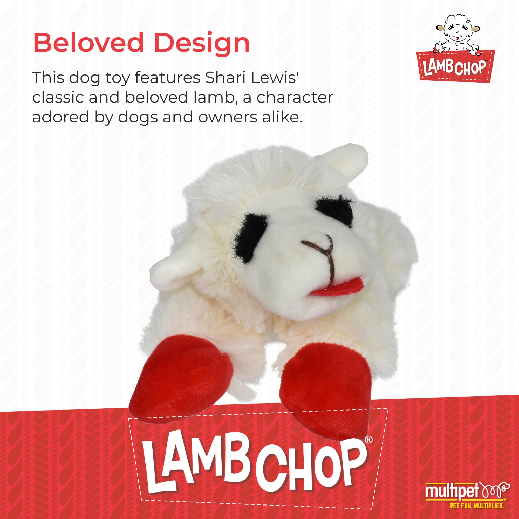 Multipet Lambchop Mini Plush Squeaky Dog Toy - 7 Inches, White, Made In America