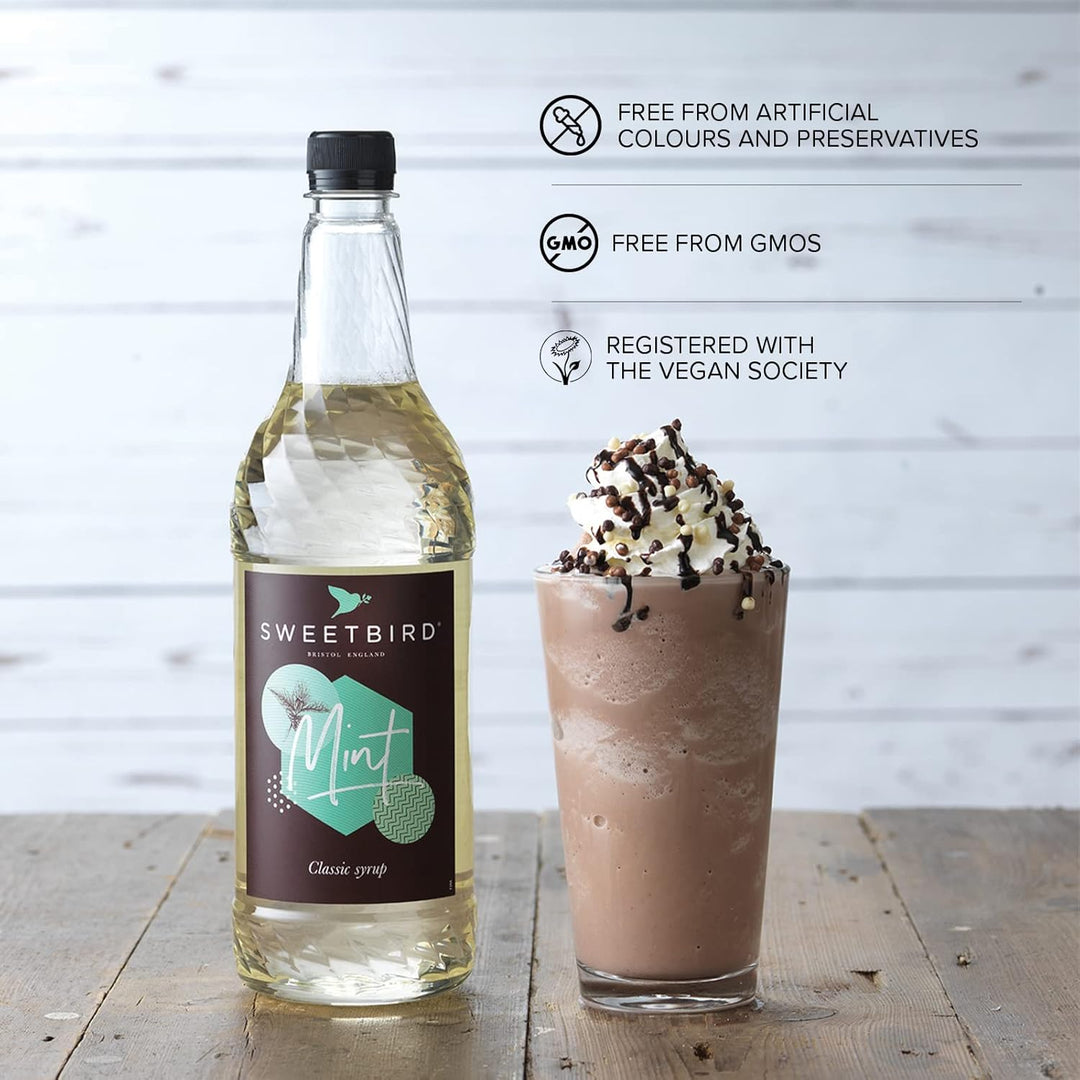 Sweetbird Mint Syrup (1 Litre) - Vegan Friendly, Natural Flavours, No Artificial Colours