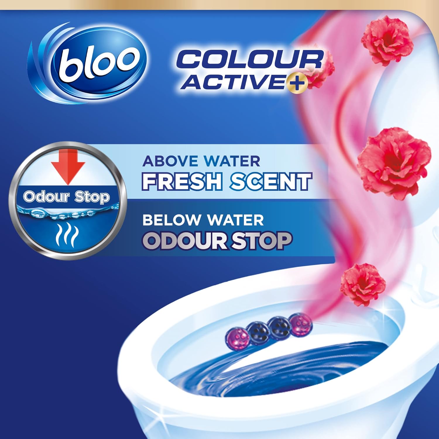 Bloo - Farbaktiver WC-Stein Fresh Flowers mit Anti-Kalk &amp; Reinigungsschaum 4