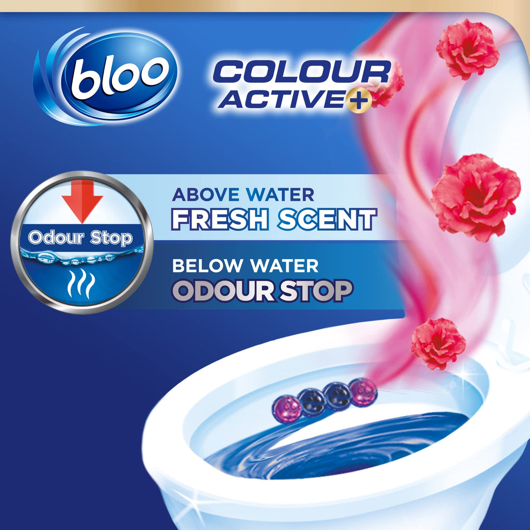 Bloo Colour Active Flower Rim Block, 150 g - Toilet Cleaning with Fresh Scent & Anti-Limescale