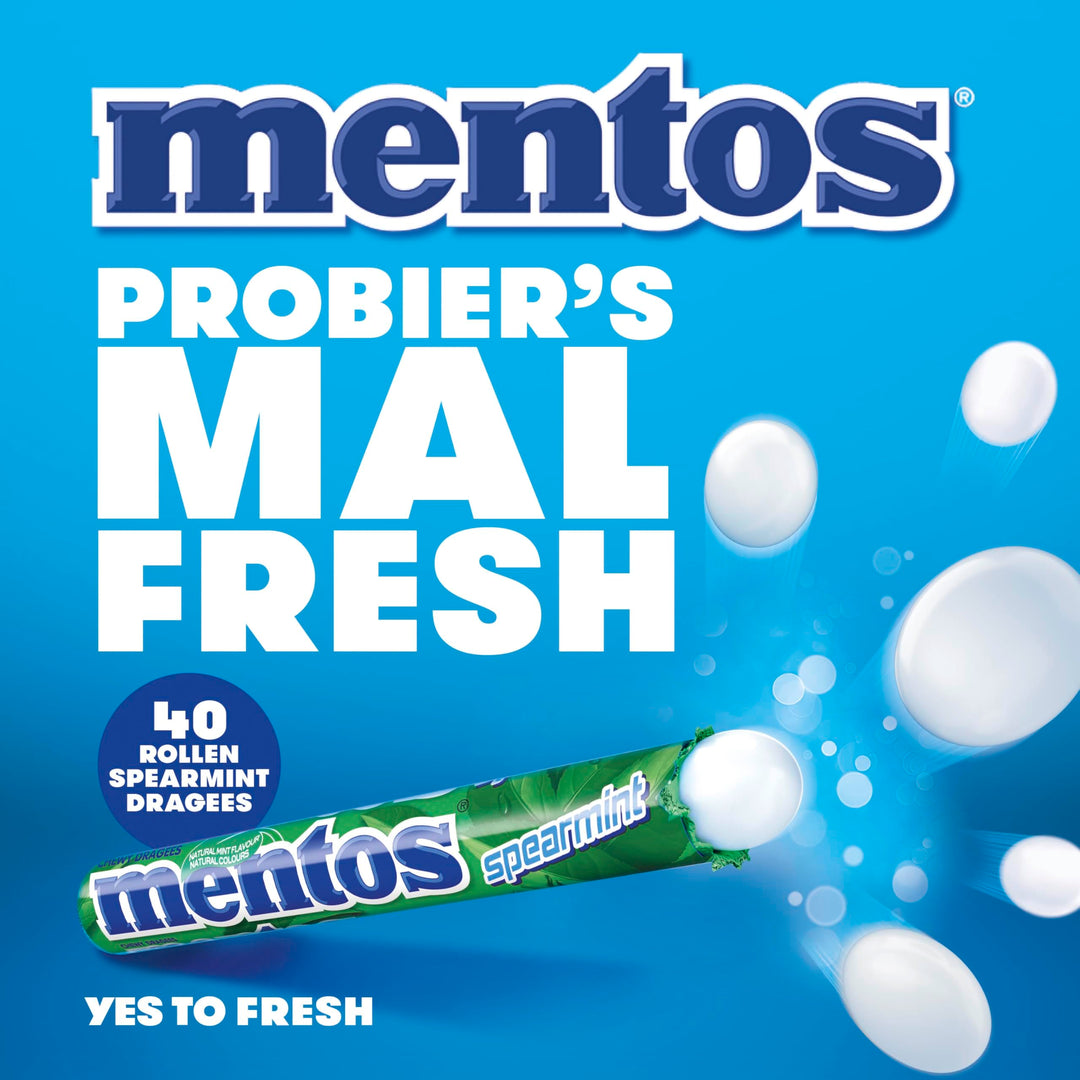 Mentos Spearmint Soft Mints - Refreshing Chewy Sweets with Natural Colours, Vegetarian Friendly - 40 Rolls