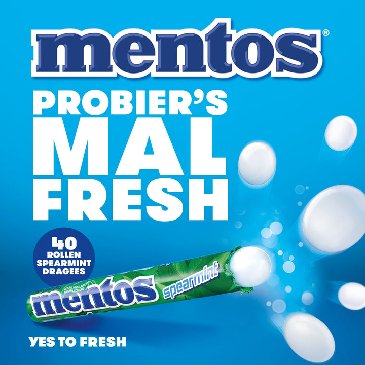 Mentos Spearmint Soft Mints - Refreshing Chewy Sweets with Natural Colours, Vegetarian Friendly - 40 Rolls