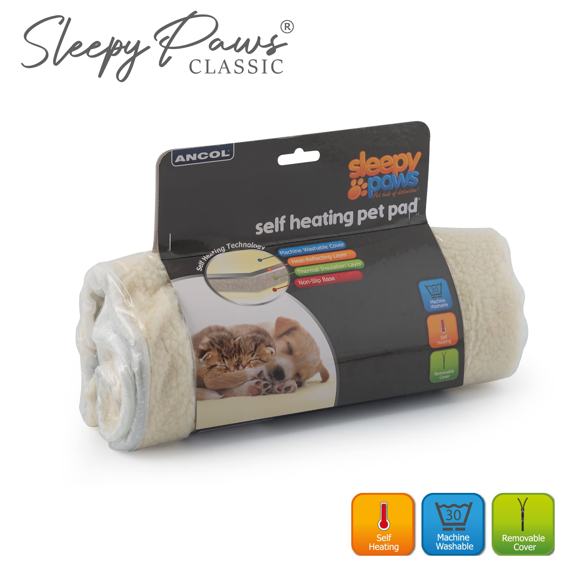 Ancol Sleepy Paws Self Heating Pet Pad Small 48x38cm Cream Rectangular Mat for Dogs and Cats 5