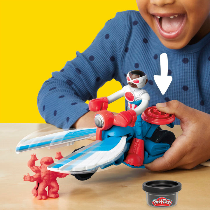 Play-Doh Marvel Captain America Moto-Slicer Playset - Bendy Figure, Motorbike Tool & 3 Tubs, Ages 4+