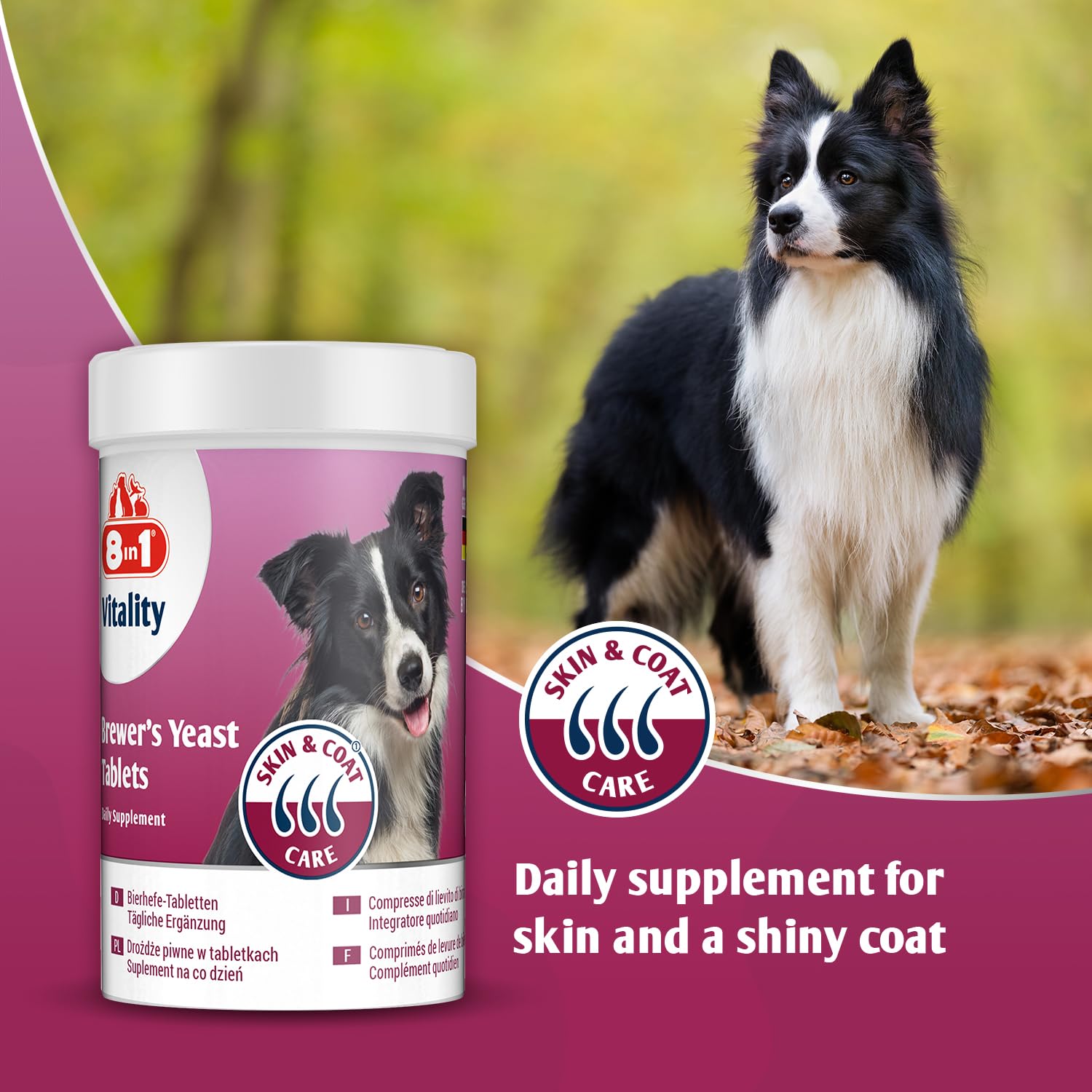 8in1 Brewer's Yeast Dog Supplement for Skin & Coat Care | 260 Tablets | B-Vitamins & Omega-3