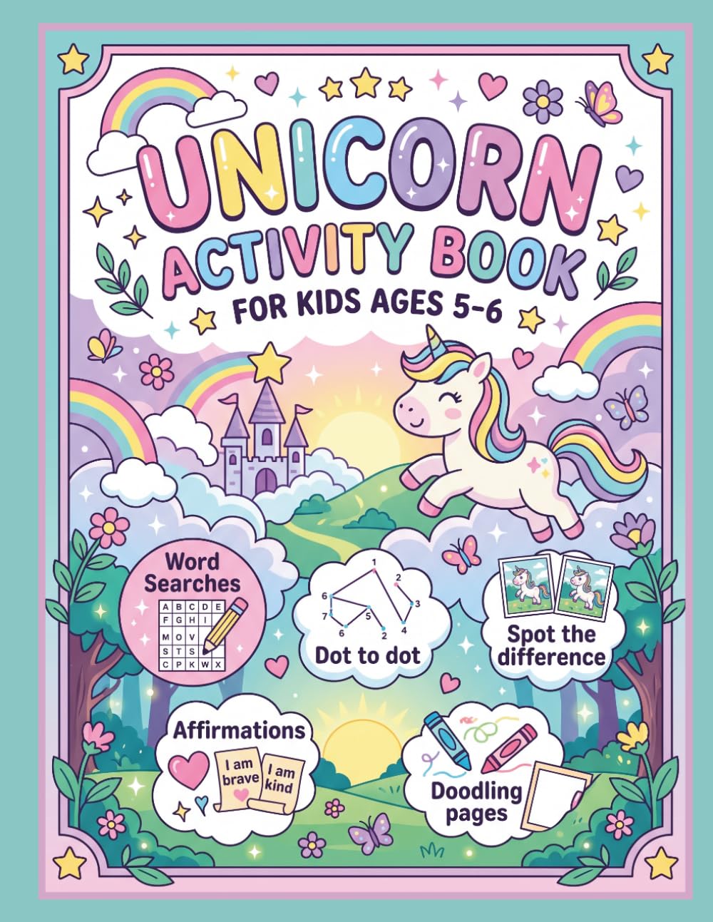 A-Z Activity Books Unicorn Activity Book For Kids Ages 5-6 | Paperback | Screen-Free Puzzle Fun 1