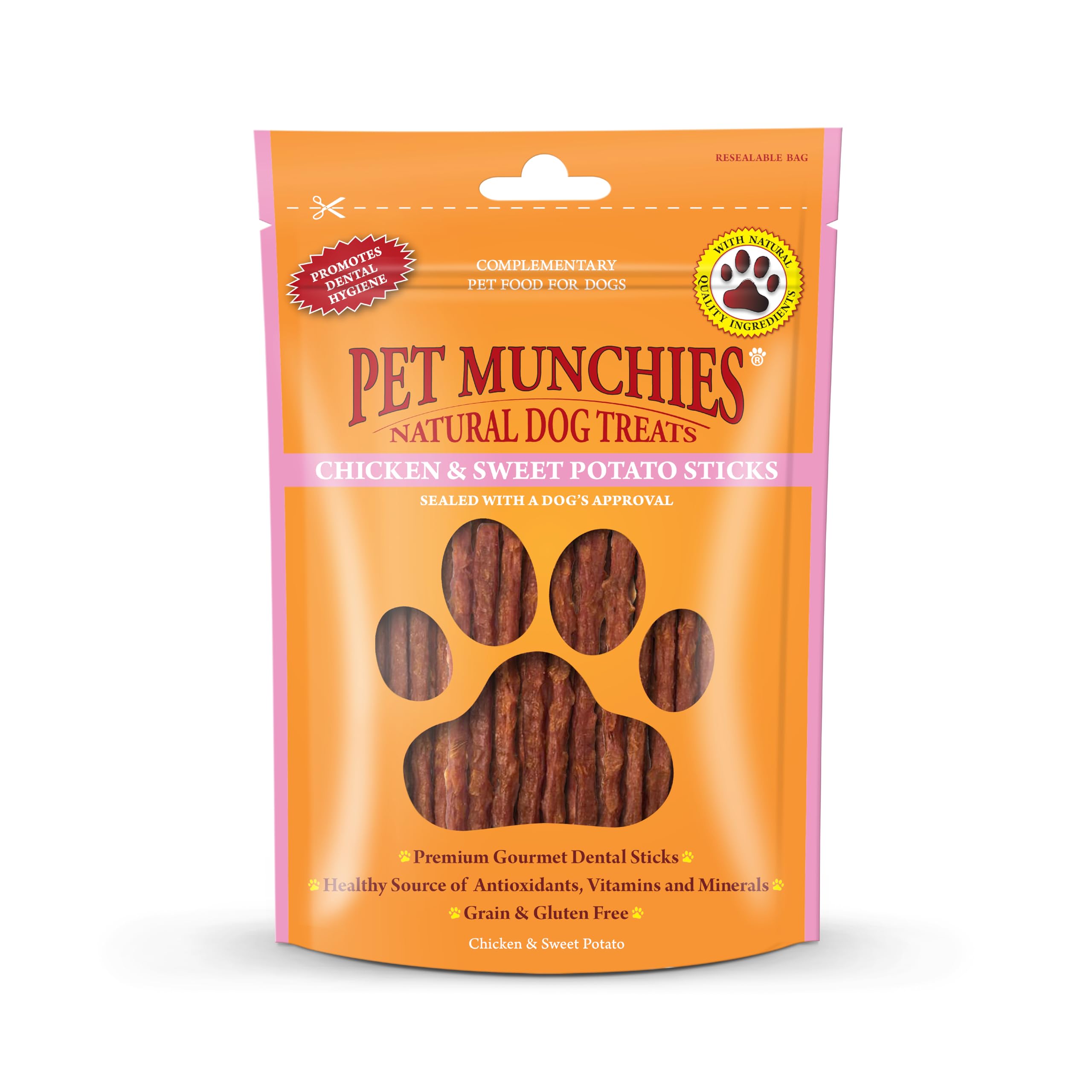 PET MUNCHIES Chicken and Sweet Potato Grain-Free Dental Sticks for Dogs | 90g Pouch