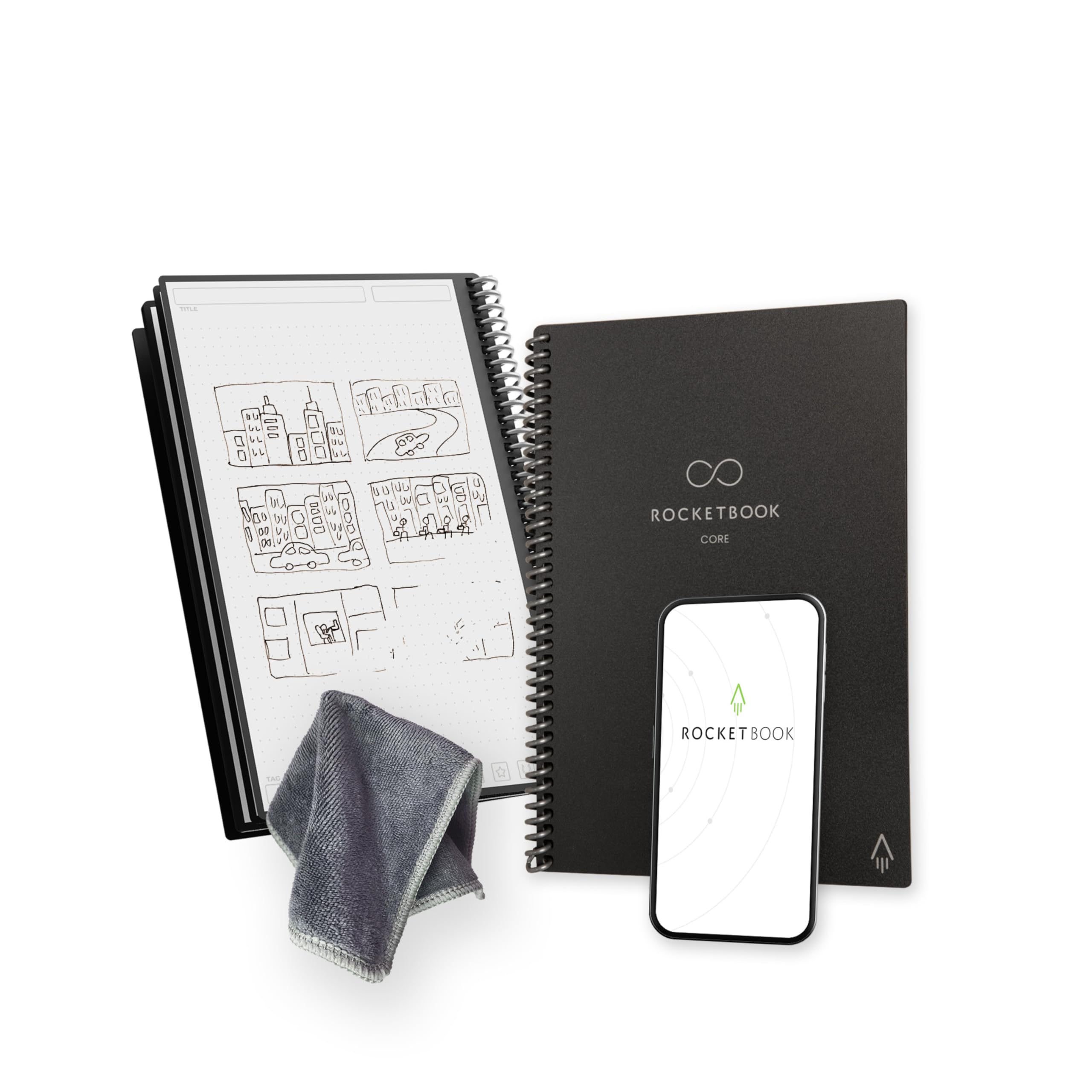 Rocketbook Core Reusable Spiral Notebook - Executive Size 15 x 22.4 cm | Black | 36 Pages