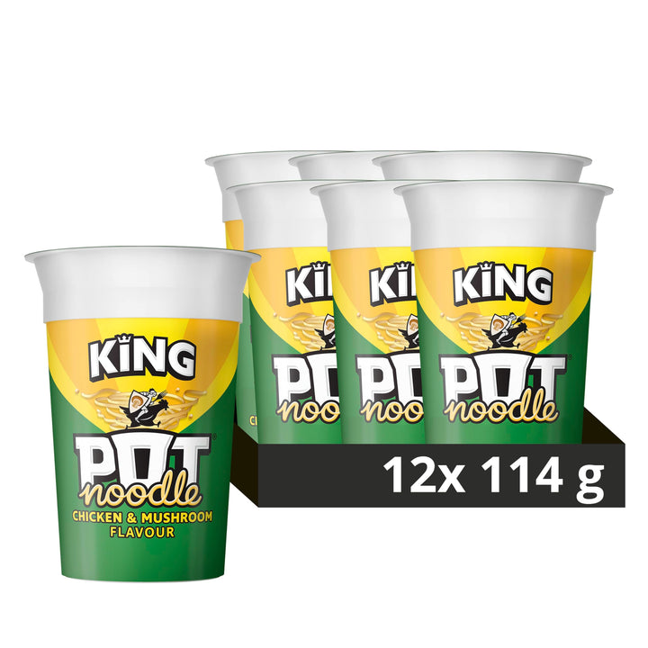 Pot Noodle King Chicken & Mushroom Flavour Instant Noodles, 12 x 114g Pots