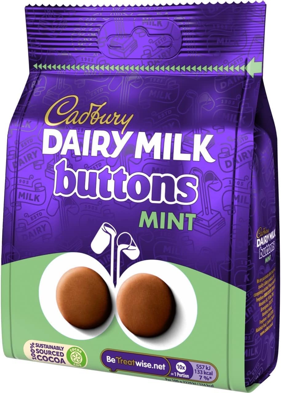 Cadbury Dairy Milk Giant Mint Chocolate Buttons, 110g Bag 6