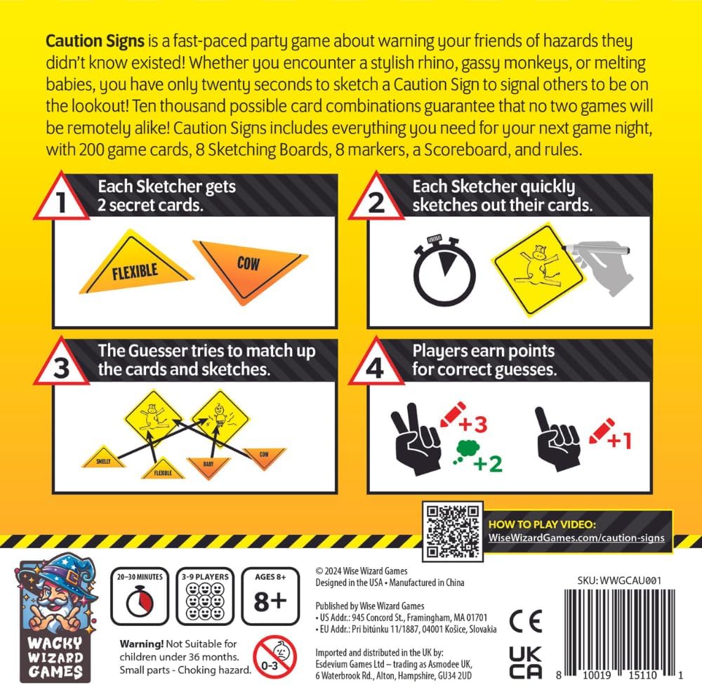 Wise Wizard Games Caution Signs - Fast-Paced Party Board Game for 3-9 Players