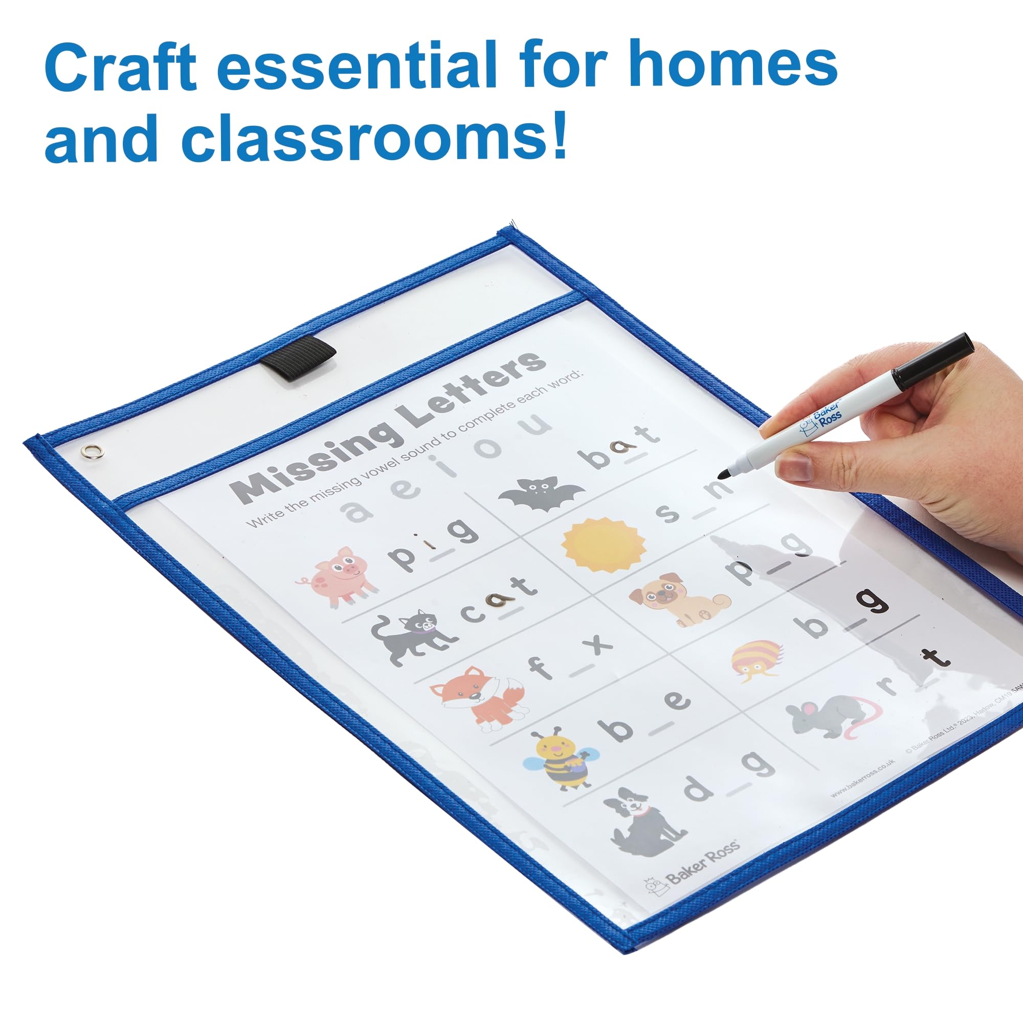 Baker Ross FN485 Reusable Dry Erase A4 Pockets - Pack of 6 | Wipe Clean Surface | Assorted Colours 5