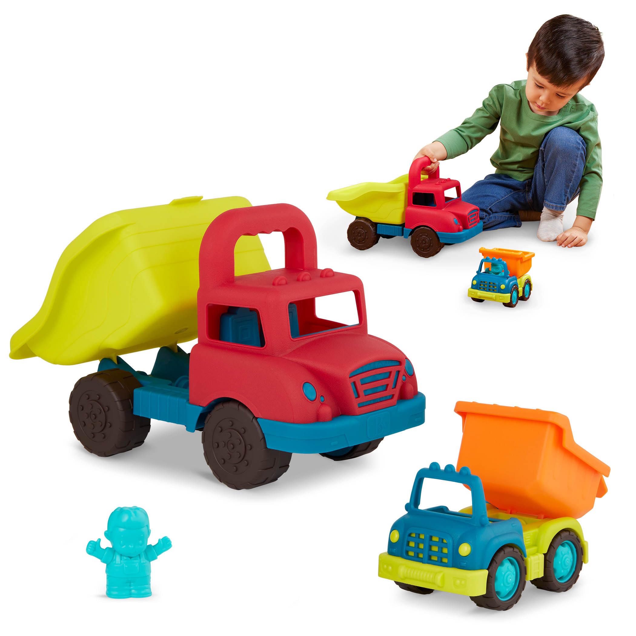 B. toys Grab-n-Go Truck Set - 2 Dump Trucks (Big & Mini) | Toddler Toy | Ages 1+