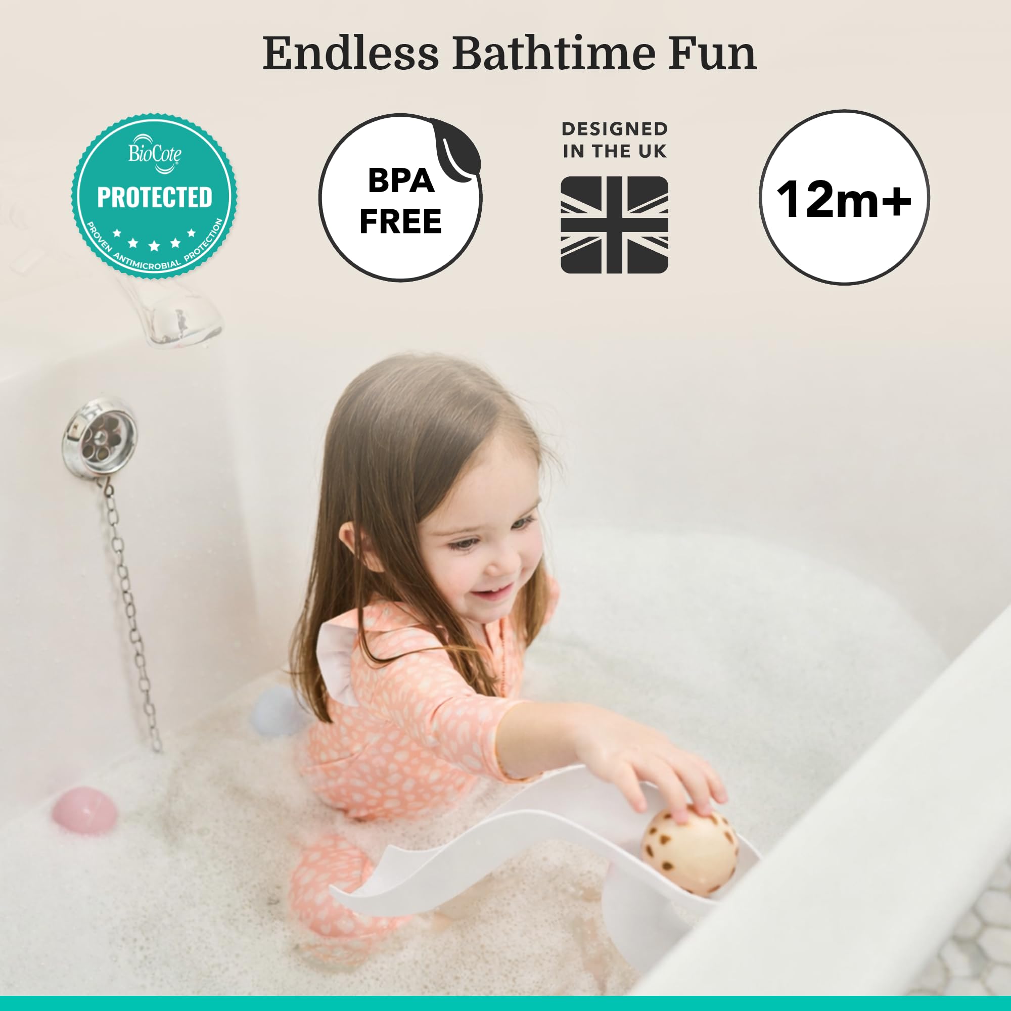 Matchstick Monkey Bathtime Slide Set - Antimicrobial Baby Bath Toy | Ages 12 Months+ | White 3