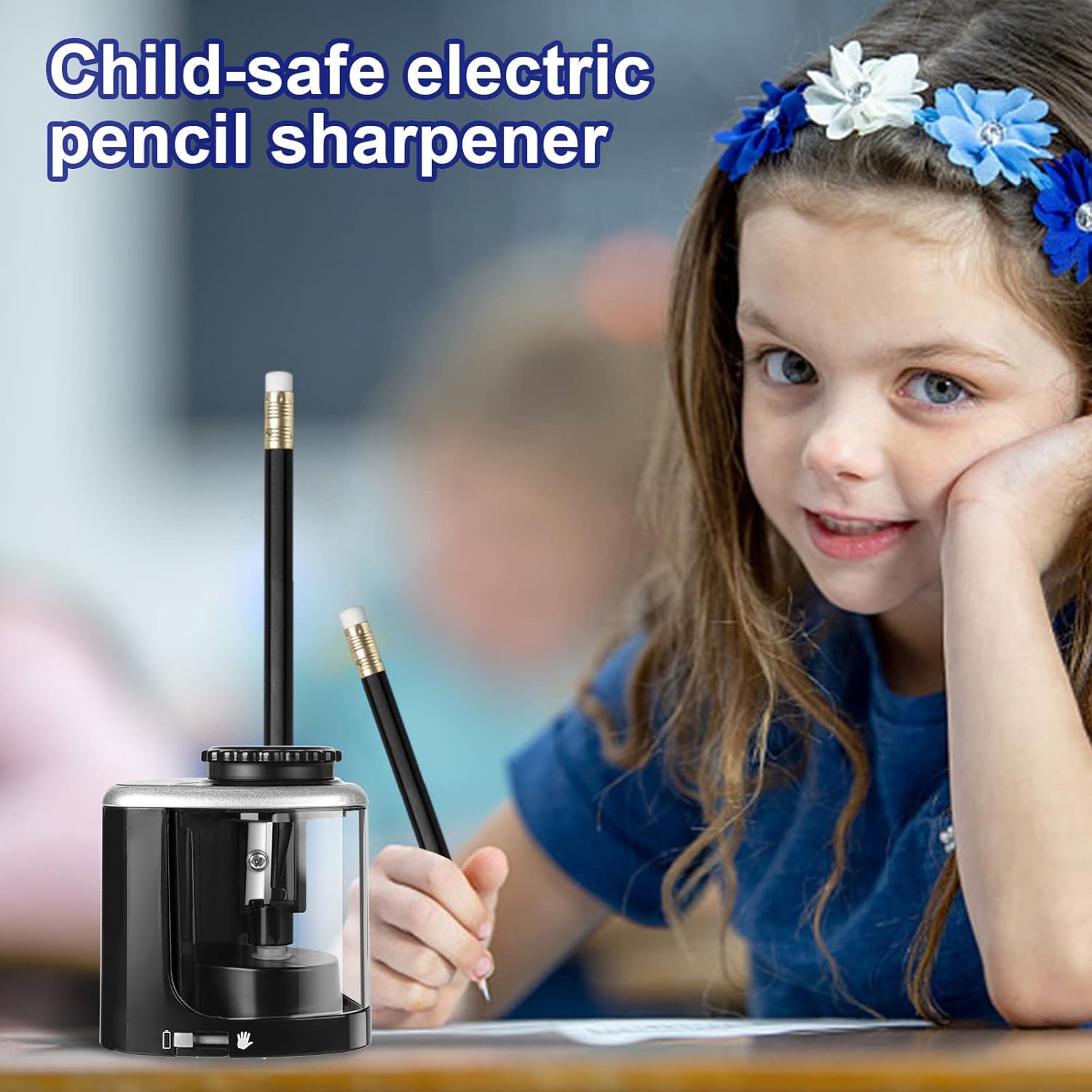 elzle Electric Pencil Sharpener - Dual Mode (Electric/Manual) | Fast 3-5 Sec Sharpening | Black