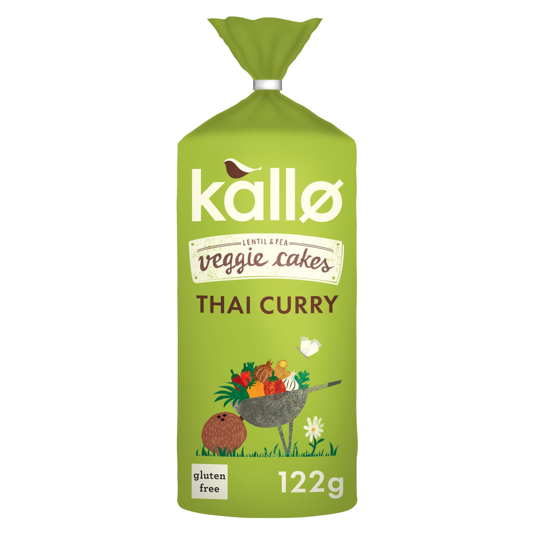 Kallo Thai Curry Veggie Cakes, Lentil & Pea Puffed Crackers, Gluten Free, Plant-Based Snack