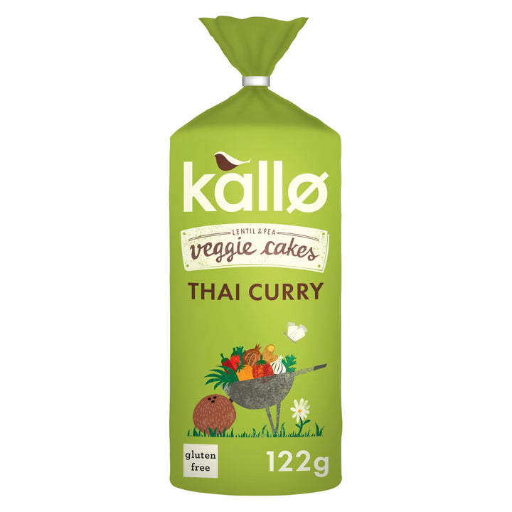 Kallo Thai Curry Veggie Cakes, Lentil & Pea Puffed Crackers, Gluten Free, Plant-Based Snack