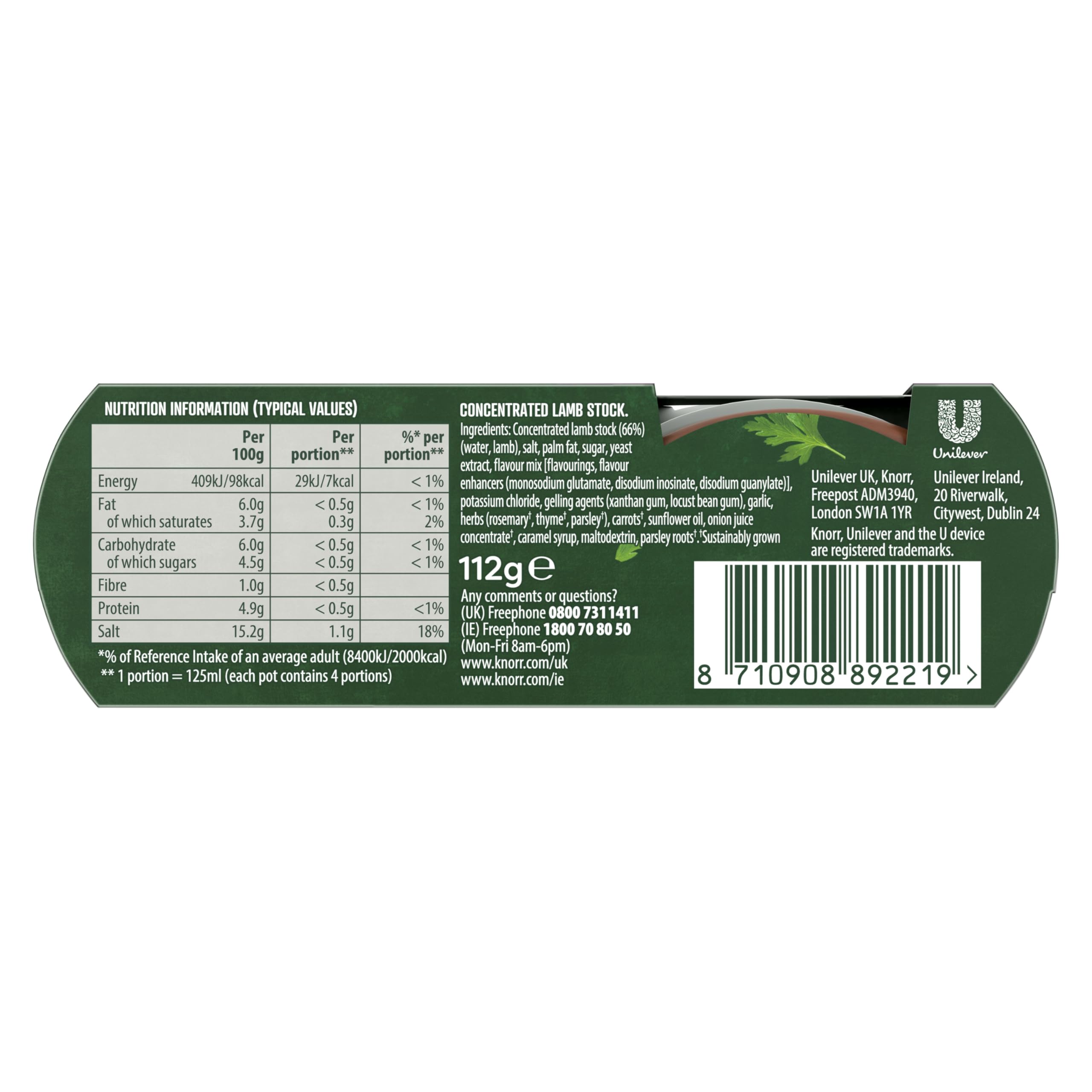 Knorr Lammbrühe in Töpfchen, glutenfrei, reichhaltiger Lammgeschmack, 4 x 28 g