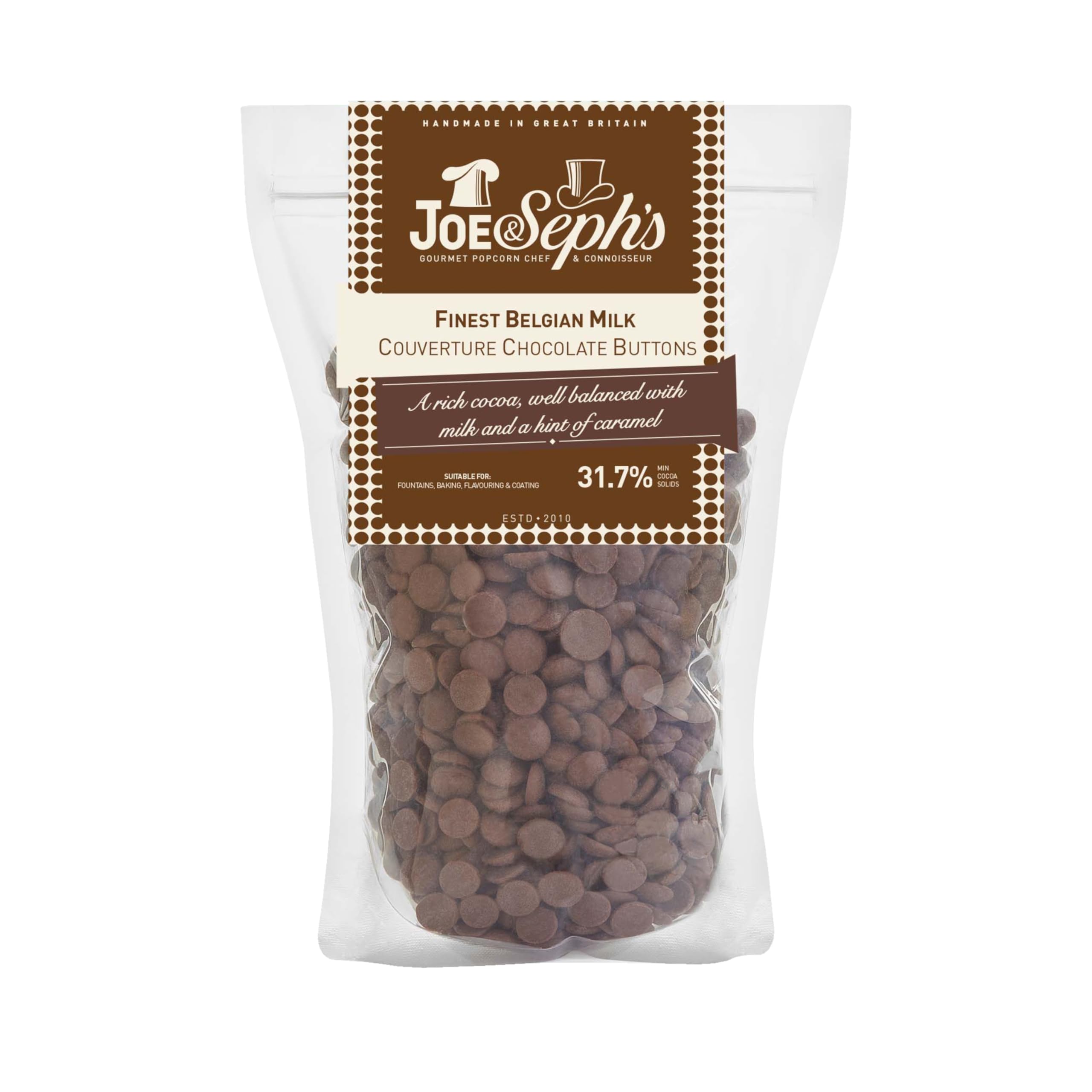 Joe & Seph's Finest Belgian Milk Chocolate Buttons (800g) - Couverture Baking Chocolate 1