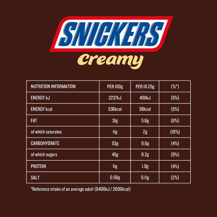 Snickers Creamy Peanut Butter Chocolate Trio Bar, 54.75 g