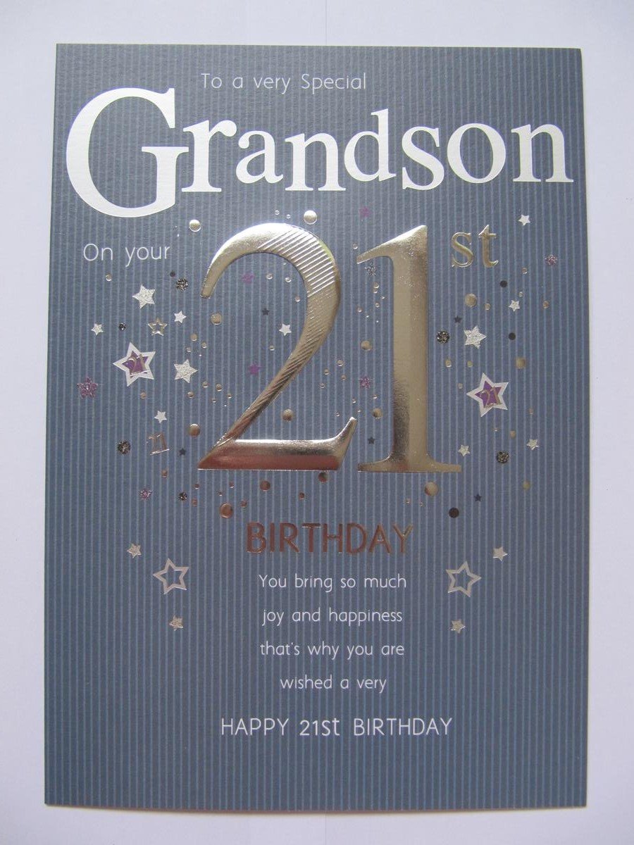 Piccadilly Greetings 21st Birthday Card for Grandson | 10 x 7 Inches | Blue 3