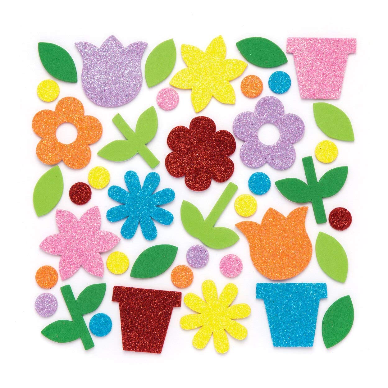 Baker Ross Flower Garden Glitter Foam Stickers - 150 Pack, Assorted Colors | AW337 1