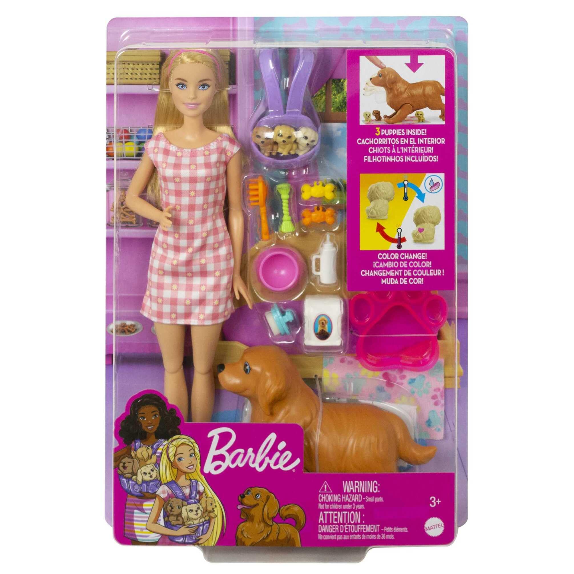 Barbie Newborn Pups Playset with Blonde Doll, Mommy Dog, 3 Puppies, and 11 Accessories | Ages 3-7 6