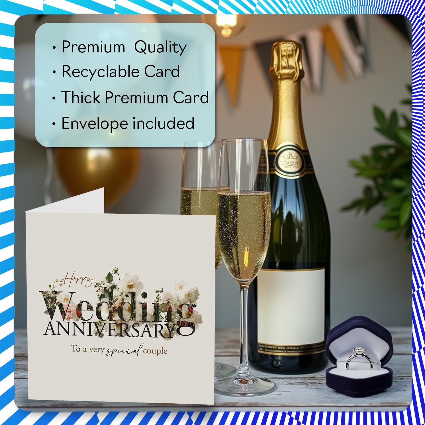 Stuff4 Sentimental Anniversary Card - Elegant Florals & Gold Accents | 145mm Square 3