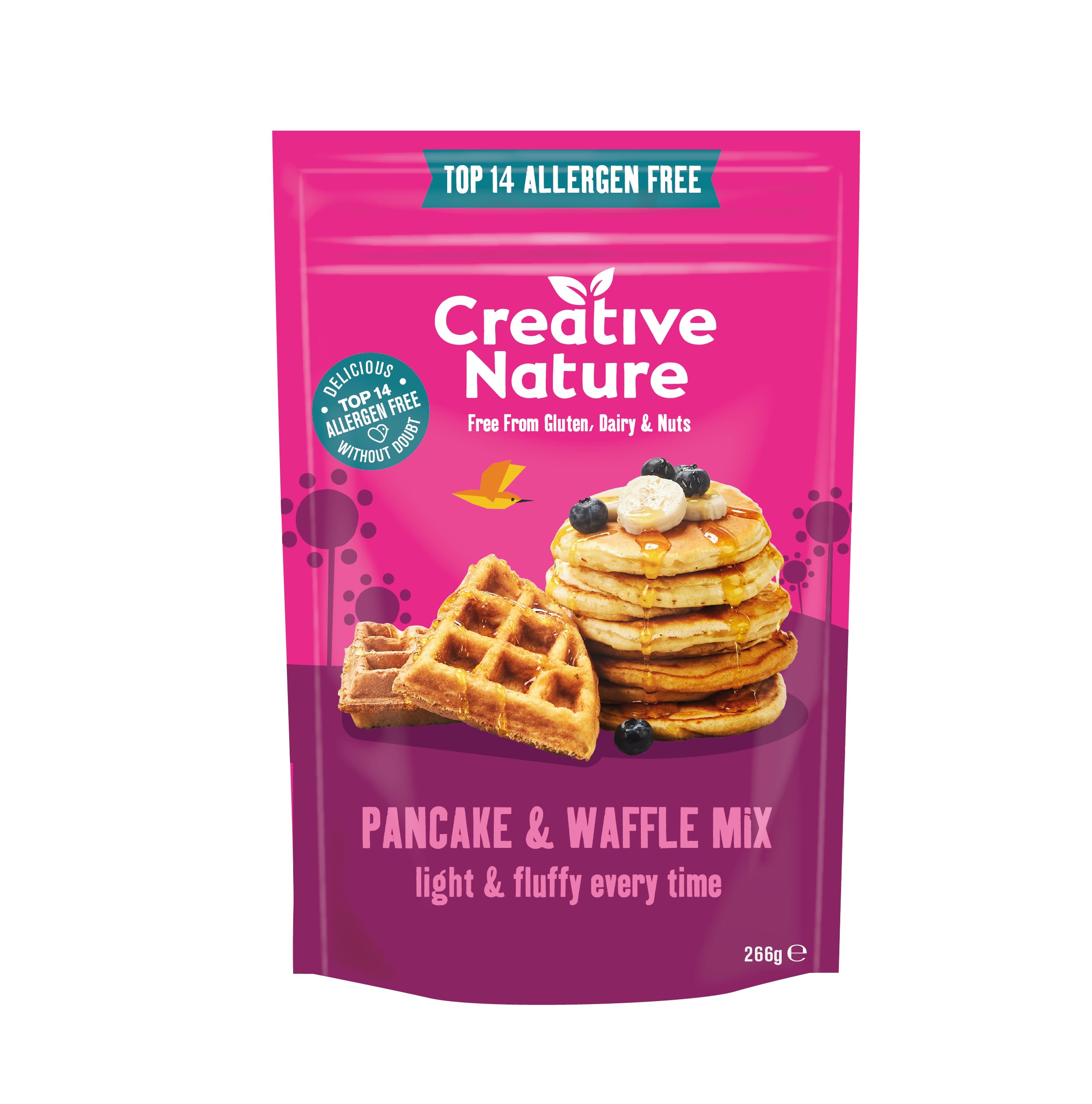 Creative Nature Gluten Free Pancake & Waffle Mix - Vegan, Free From Top 14 Allergens | 266g