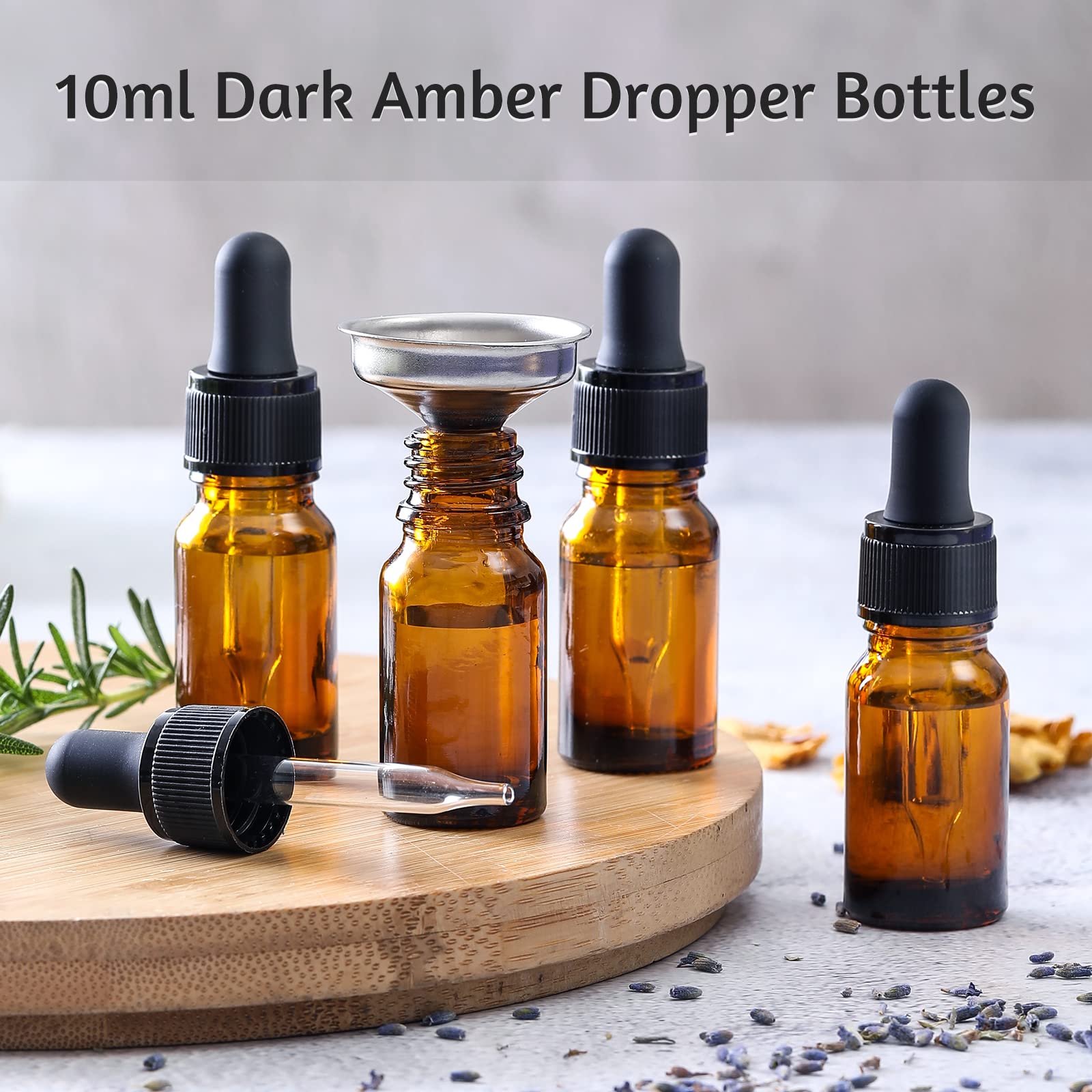 AOZITA 10ml Amber Glass Dropper Bottles - Leakproof, Travel Size | 4 Pack 7