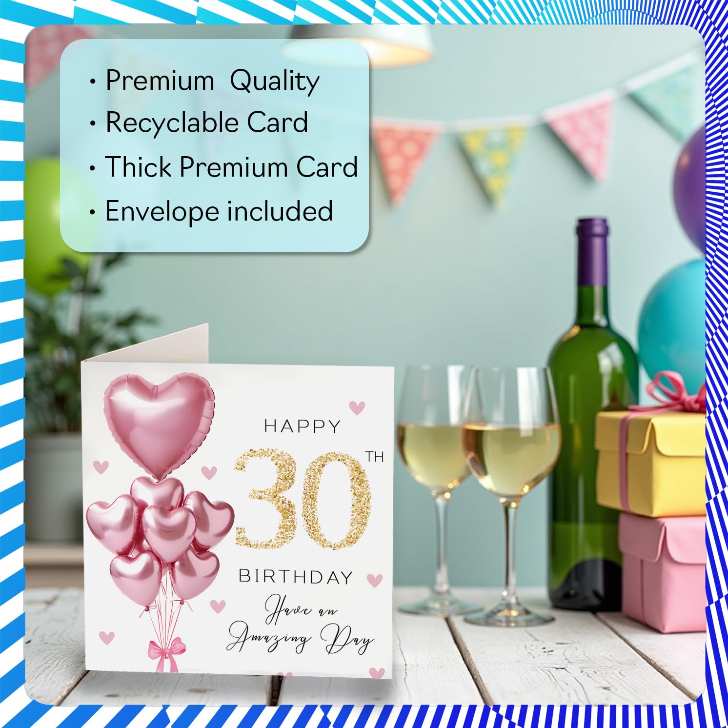 Stuff4 30th Birthday Card for Women - Pink Glitter Balloons Design | 145mm Square | Blank Inside 3