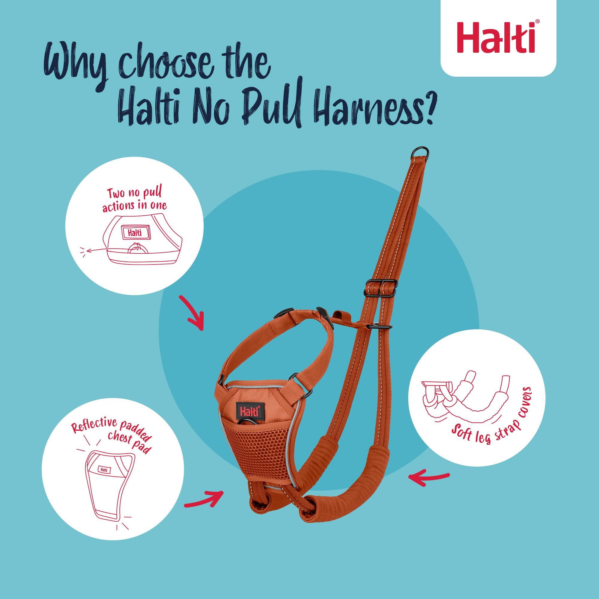 Halti No Pull Harness - Stops Leash Pulling | Adjustable | Size M | Dark Orange 3