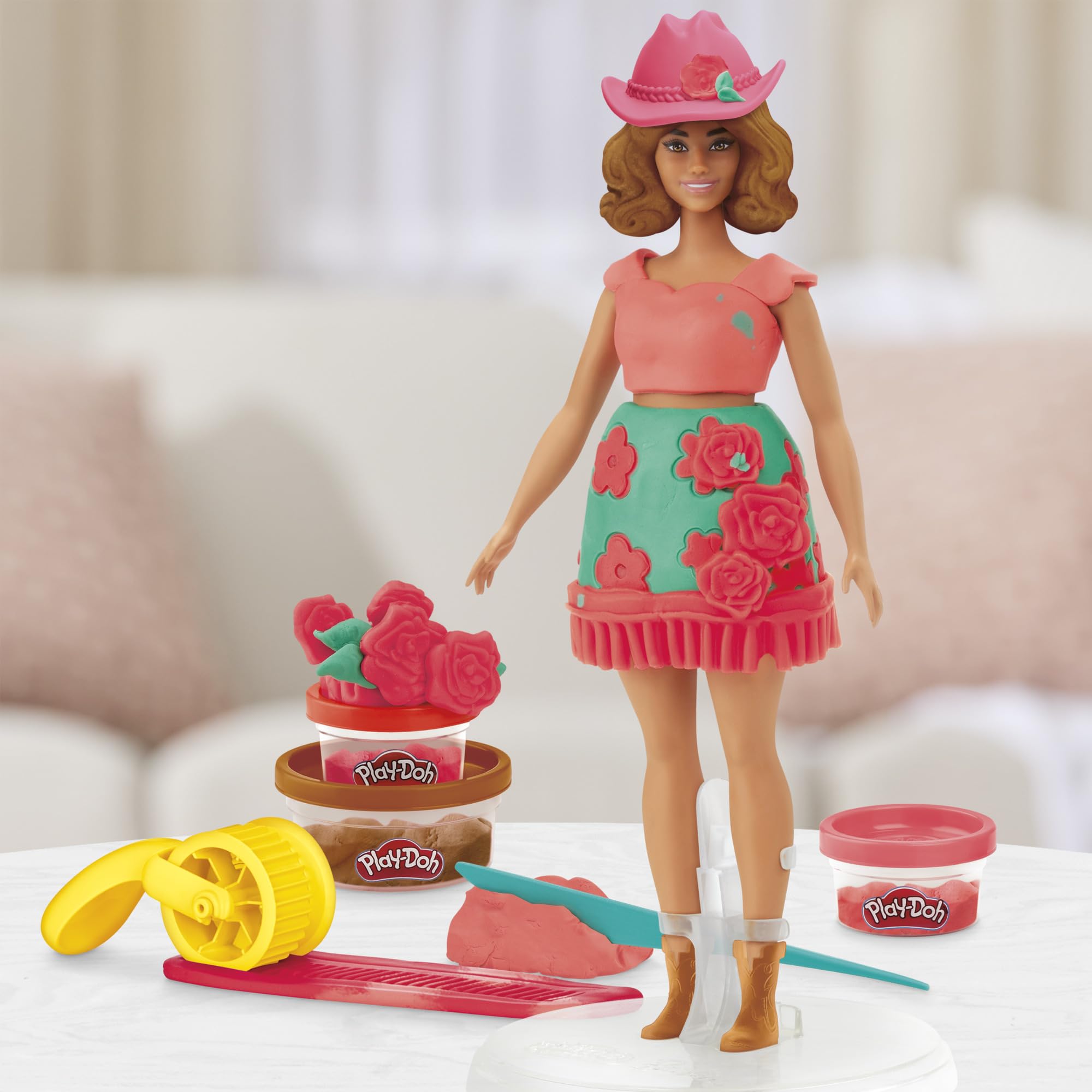 Play-Doh Barbie Florals and Fringe Doll Set - Creative Fashion Playset for Kids 5+ 7