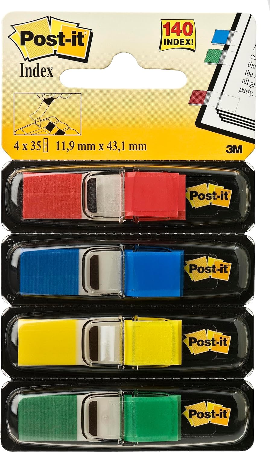 Post-it Index Flags - Small 12 x 43 mm, 4 Colours, Pack of 140 Flags 1
