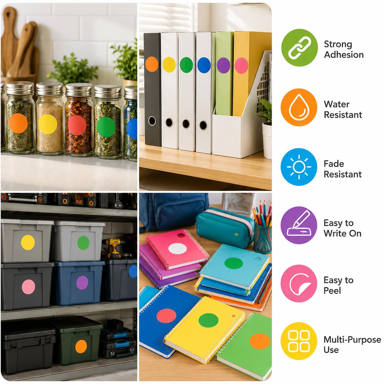 Muexoee Colour-coding Labels - 4500 Pack 25mm Round Sticky Dots | 9 Assorted Rolls 5
