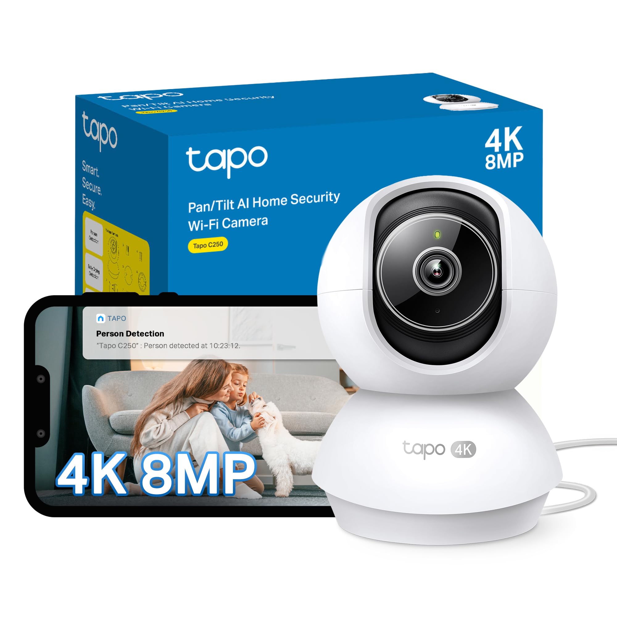 Tapo C250 4K 8MP Pan/Tilt Indoor Security Camera - 40ft Night Vision | AI Detection | Auto-Zoom Tracking 1