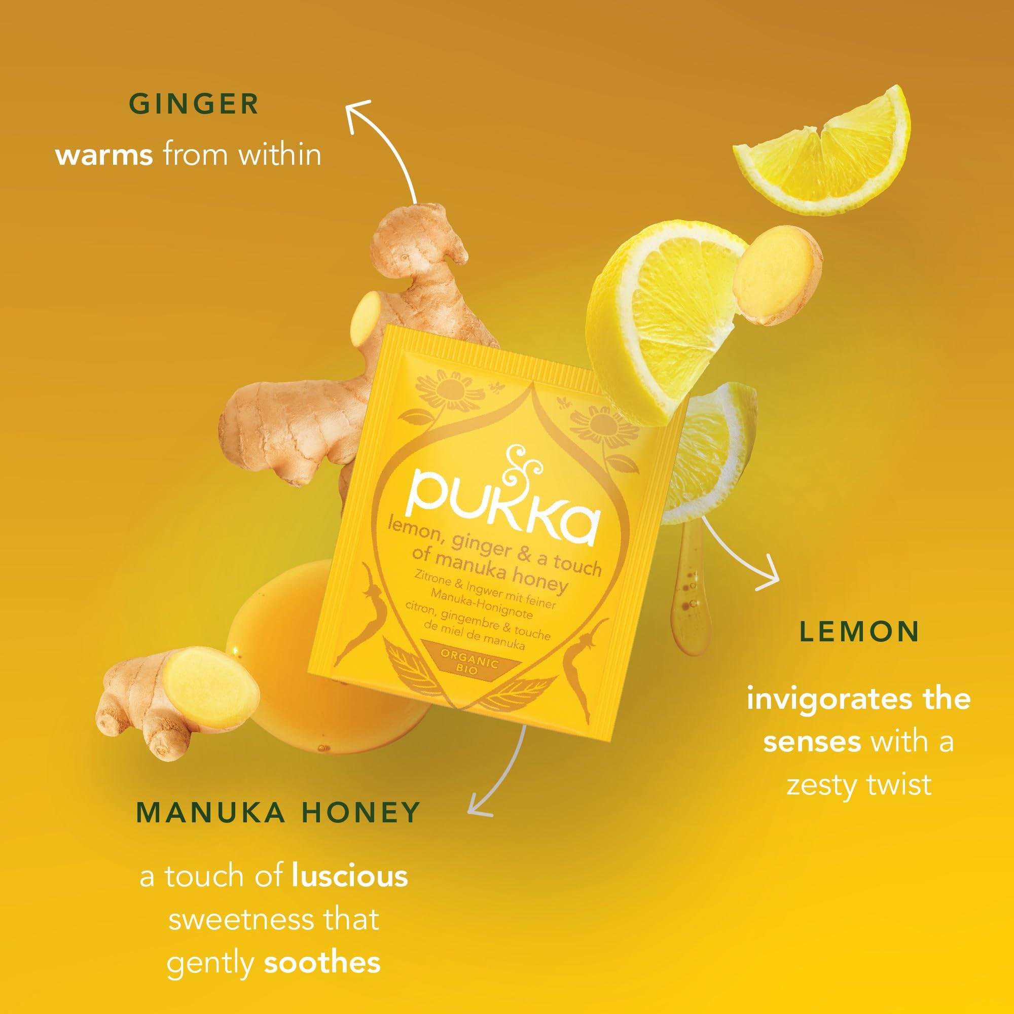 Pukka Herbs Organic Lemon, Ginger & Manuka Honey Herbal Tea - 80 Biodegradable Bags (4 Packs) | Immunity Support | Caffeine Free 4