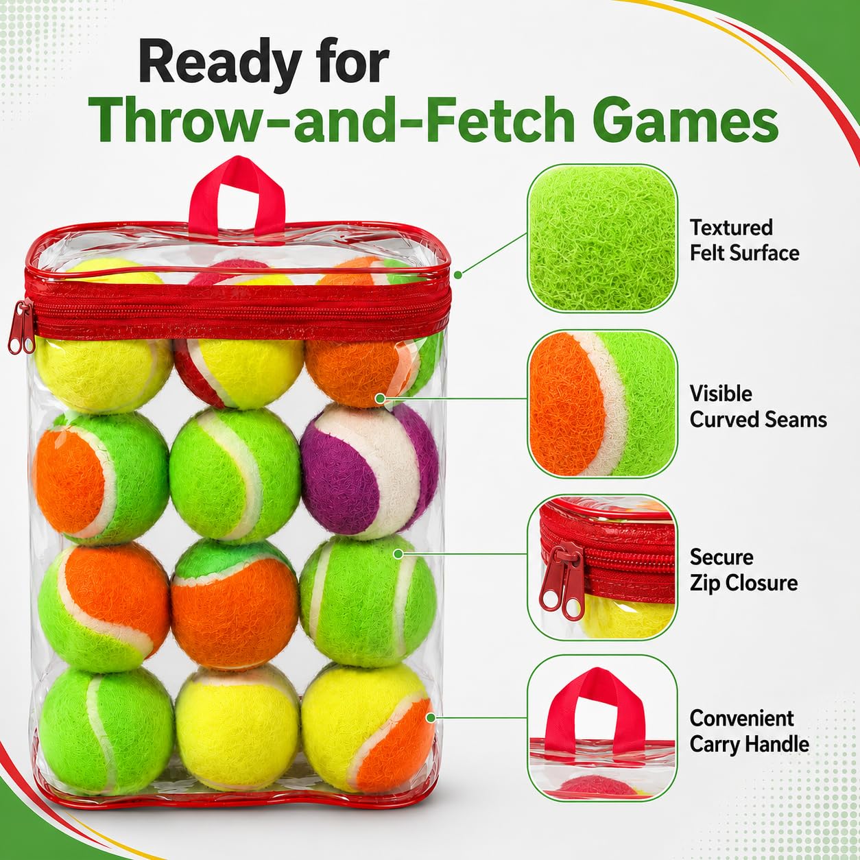1ABOVE 12-Pack Multi-Colour Tennis Balls for Dogs - Lightweight Fetch Toy 4