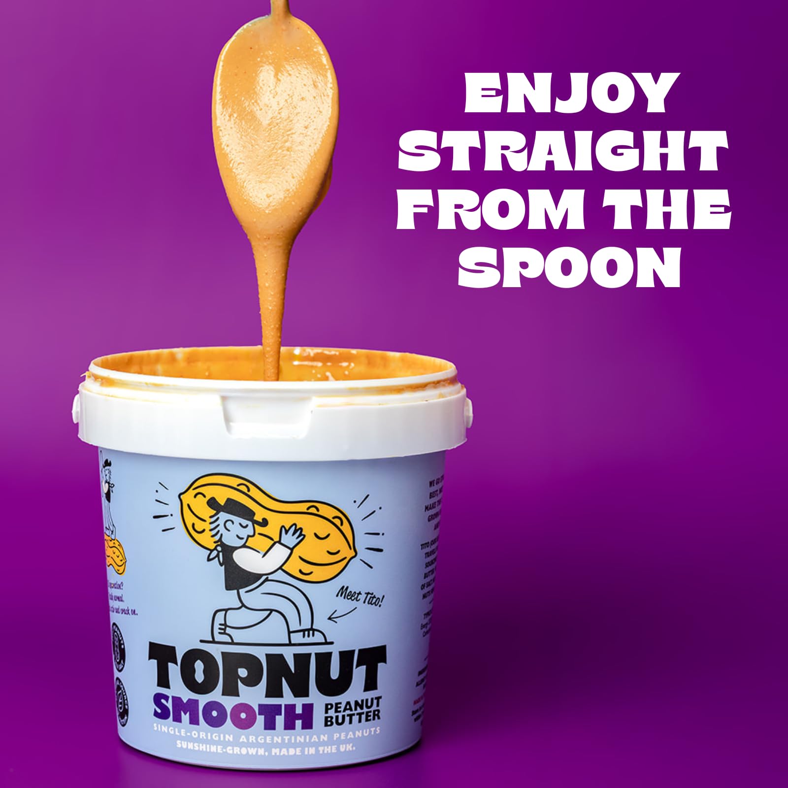 TOPNUT Smooth Peanut Butter - 1kg Tub | Single-Origin Argentinian Peanuts | No Added Sugar 3
